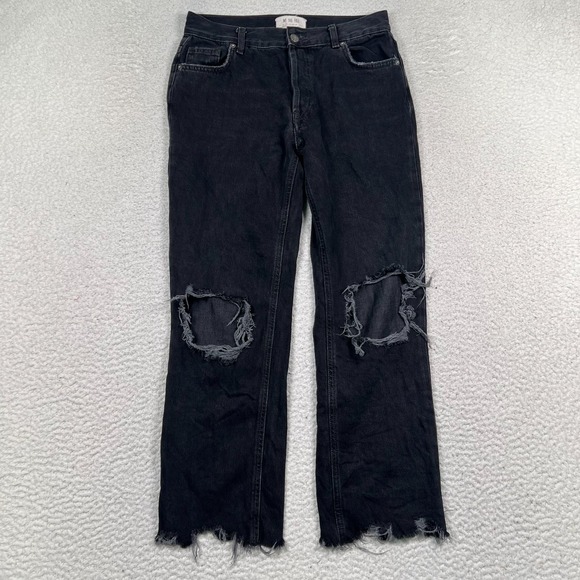 We the Free People Jeans Womens 26 Maggie Straight Raw Hem Destroyed Black Denim - Picture 1 of 11